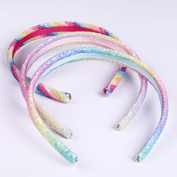 Rainbow Headbands Set 8 Pcs Sequin Heart Mermaid Kids Hair Accessories - Picture 8 of 8